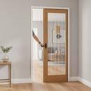 Premium Unfinished Oak Pocket Door Set with Obscure Lined Clear Glass Panel for Modern Interiors
