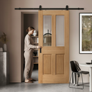 Premium Unfinished Traditional Victorian Sliding Door with 2 Panels and 2 Light Clear Bevelled Glass - Black Top Mounted