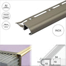 Tile-in aluminium step edging in Inox finish - 1.0m and 2.5m lengths for 10mm ceramic tiles