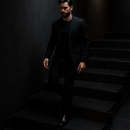Black 65mm heavy duty aluminium stair nosing on dark contemporary UK tiled staircase - industrial modern finish