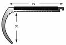 Technical diagram of heavy duty carpet stair nosing showing rounded bullnose profile and anti-slip PVC insert cross-section