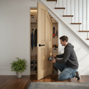 Premium Unfinished Oak Internal Victorian 4 Panel Angled Under-Stair Cupboard FD30 Fire Door with Customisation Options