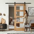 Premium Unfinished Oak Sliding Door Set with 4 Clear Glass Panels and Robust Construction for Timeless Elegance