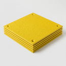 Stack of five yellow GRP anti-slip hole cover panels, 300mm square, gritted top and corner fixing holes