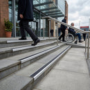 Heavy duty aluminium stair nosing profile 60x55mm dimensions showing metallic finish for indoor outdoor use