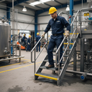 Heavy Duty Moulded Mesh Stair Tread 38mm Square Depth with Grey Yellow Nosing - Non-Slip, Lightweight, and Corrosion Resistant