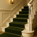Polished brass stair rods on olive green velvet runner carpet — Georgian period British home