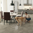 Premium Water-Resistant 8mm Grey Chevron Laminate Flooring with AC6 Durability for Modern Interiors
