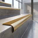 Solid Brass Stair Nosing with Anti-Slip Carborundum Infill, Raked Back Profile — Anti-Slip Infill Colour: Amber