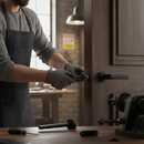 Premium Slim Round Lever Handle Set in Matt Black with Magnetic Latch and Bathroom Lock