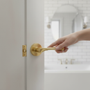 Premium Round Rose Lever Door Bathroom Handle Set with Satin Brass Finish, Privacy Latch, and Ball Bearing Hinges for Stylish Upgrade