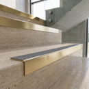 Solid Brass Stair Nosing with Carborundum Insert, Custom Lengths — Anti-Slip Infill Colour: Speckled Pebble