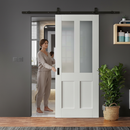 Premium White Internal Victorian 2 Panel Sliding Door with Obscure Glass for Modern Living Spaces
