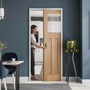 Premium Vintage Oak Pocket Door Set with Obscure Glass Panel for Timeless Charm and Space Efficiency