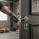 Premium Round Lever Fire Door Handle Set with Satin Nickel Finish and Ball Bearing Hinges for 30 and 60 Minute Fire Doors