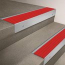 Aluminium Stair Nosing 66x55mm Raked Single Channel, Cut to Size up to 2.5m — PVC Insert Colour: Poppy Castellated