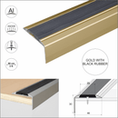 Aluminium stair nosing in Gold With Black Rubber — 46mm x 30mm profile, 0.9m 1.2m and 2.7m lengths