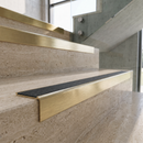 Solid Brass Stair Nosing with Carborundum Insert, Custom Lengths — Anti-Slip Infill Colour: Graphite