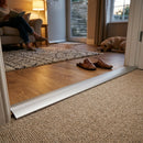 40mm anodised aluminium floor trim strip in silver finish, showing smooth metallic surface for indoor flooring transitions