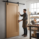 Premium Unfinished Oak Internal Pattern 10 1 Panel Sliding Door with Black Steel Top-Mounted Track