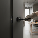 Premium Slim Square Lever Handle Set in Matt Black with Magnetic Latch and Bathroom Lock for Internal Doors