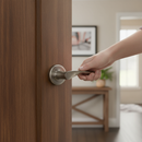 Premium Satin Nickel Plated Lever On Round Rose Handle Set with Hinges and Lock for Internal Doors