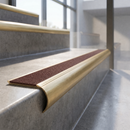 Solid Brass Stair Nosing with Anti-Slip Carborundum Infill, Raked Back Profile — Anti-Slip Infill Colour: Chestnut