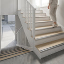 42x28mm anodised aluminium stair nosing profile for indoor and outdoor use, showing silver metallic finish