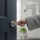 Premium Round Rose Lever Door Bathroom Handle Set - Sleek Satin Chrome Finish with Privacy Bullet Latch and Ergonomic Design