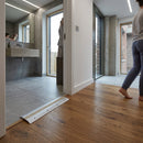Silver aluminum ramp transition strip 43x10mm for smooth floor level changes indoors and outdoors