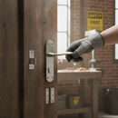 Premium Satin Chrome Lever on Backplate Door Handle Set with Matching Hinges and Stainless Steel Latch for Modern Elegance