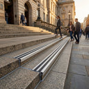 Aluminium step edge profile with flexible flange for commercial flooring, 10mm-12mm thickness transition