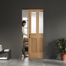 Premium Unfinished Oak Victorian Pocket Door Set with Bevelled Glass Panels for Space-Saving Interior Design