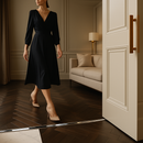 Premium aluminium T-bar threshold strip in polished finish installed in luxury UK home between marble tiles and herringbone hardwood