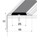 Technical diagram of 46mm x 30mm aluminium stair nosing showing profile dimensions and rubber insert cross-section