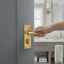 Premium Satin Brass Linear Lever Bathroom Handle Set for Elegant Interiors - High-Quality Professional Grade for Industrial and Commercial Applicat...