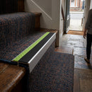 Aluminum anti-slip stair nosing with textured surface, available in 10mm and 12.5mm for indoor outdoor use