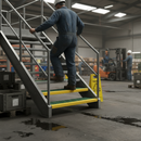 Premium Heavy Duty Moulded Mesh Stair Treads - Non-Slip GRP with Green Yellow Nosing for Enhanced Safety