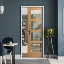 Premium Unfinished Oak Shaker 4 Light Clear Glass Framed Pocket Door Set for Elegant Space Optimization