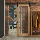 Premium Unfinished Oak 3 Light Clear Glass Sliding Door Set for Customization - High-Quality Professional Grade for Industrial and Commercial Appli...