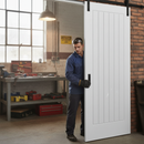 Premium White Internal Primed Cottage 1 Panel Sliding Door with Black Steel Track for Elegant Home Décor