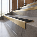 Solid Brass Stair Nosing with Carborundum Inserts, Custom Lengths — Anti-Slip Infill Colour: Obsidian