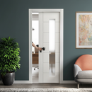 Premium White Primed Internal Pocket Door Set with 7 Panels and 4 Light Obscure Glass for Modern Interiors