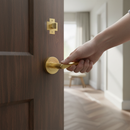 Premium Round Rose Lever Door Handle Set with Satin Brass Finish for Modern and Traditional Interiors