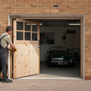 Premium Solid Redwood Unfinished Garage Door Set with 6 Light Obscure Glass Panels and Traditional Ledged & Braced Design