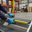 Heavy Duty Moulded Mesh Stair Tread 38mm Square Depth with Grey Yellow Nosing - Non-Slip, Lightweight, and Corrosion Resistant