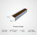 DDA stair nosing size guide - 70mm wide x 56mm deep, 9 colours, 8 lengths 900mm to 3000mm, Part M compliant