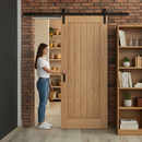 Premium Unfinished Oak Sliding Door Set with Square Grooves for Sophisticated Interior Design