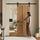 Premium Unfinished Oak Victorian 4 Panel Flat Sliding Door Set with Complete Installation Gear and Modern Space Optimization