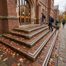 Heavy duty aluminium stair nosing profile 60x55mm dimensions showing metallic finish for indoor outdoor use